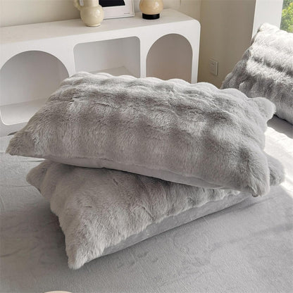 Close-up of the pillow covers from the VibeCore Snuggle Supreme Bedding Set in color Light Gray, showcasing the luxurious tufted design and ultra-soft milk fibre fabric that provides a cozy, breathable, and hypoallergenic sleep experience.