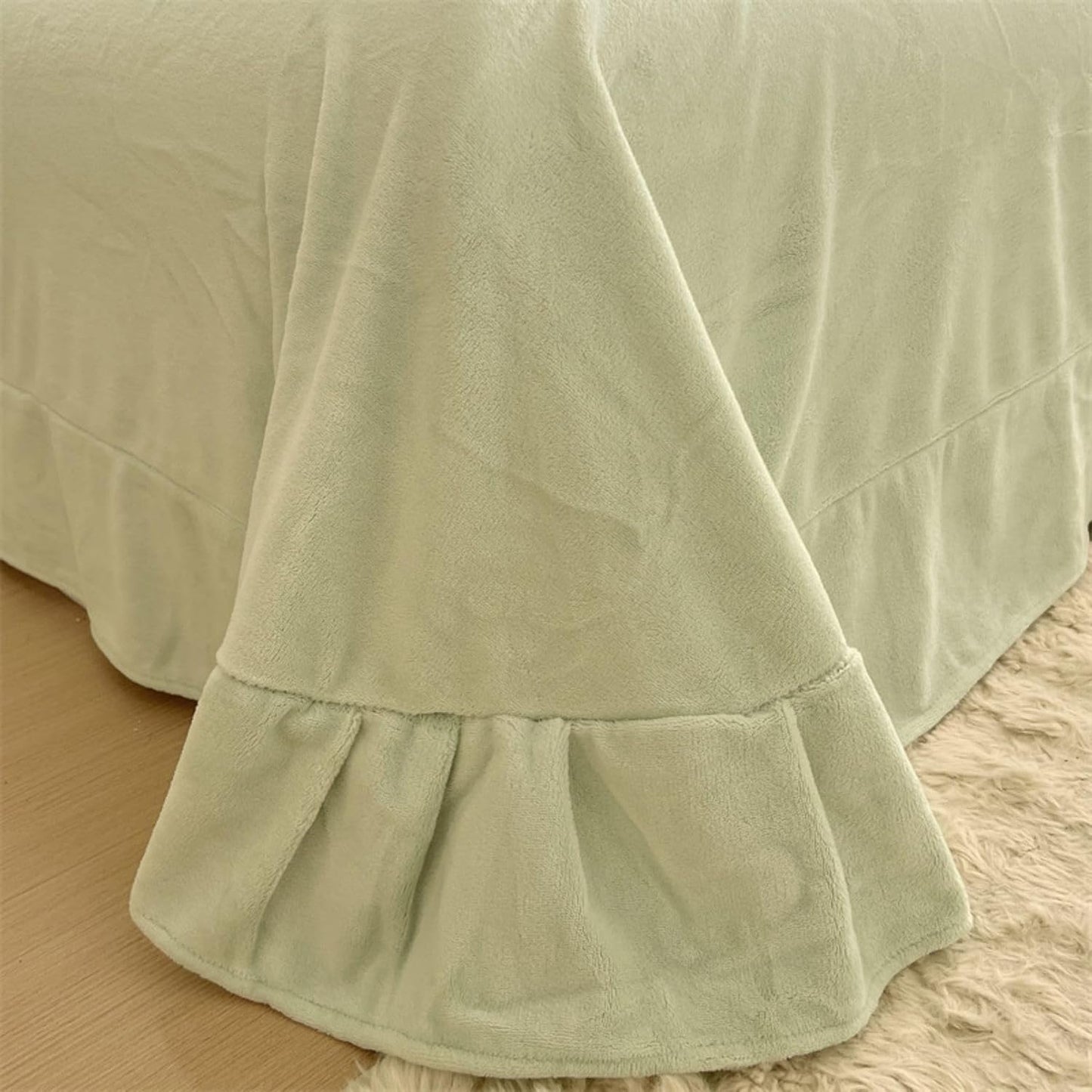 Close-up of the plush sheet in the VibeCore Snuggle Supreme Bedding Set in Matcha Green, showcasing its ultra-soft, breathable fabric for added comfort and luxury.