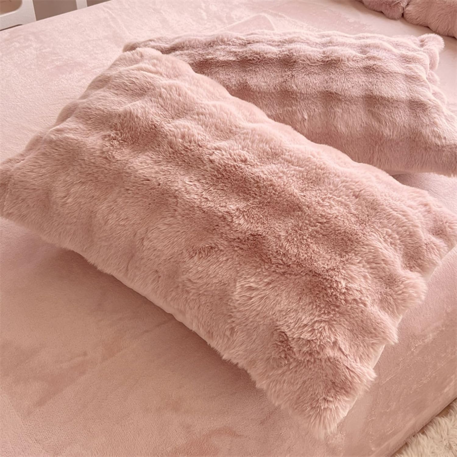 Close-up of the pillow covers from the VibeCore Snuggle Supreme Bedding Set in color Rose, showcasing the luxurious tufted design and ultra-soft milk fibre fabric that provides a cozy, breathable, and hypoallergenic sleep experience.