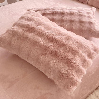 Close-up of the pillow covers from the VibeCore Snuggle Supreme Bedding Set in color Rose, showcasing the luxurious tufted design and ultra-soft milk fibre fabric that provides a cozy, breathable, and hypoallergenic sleep experience.