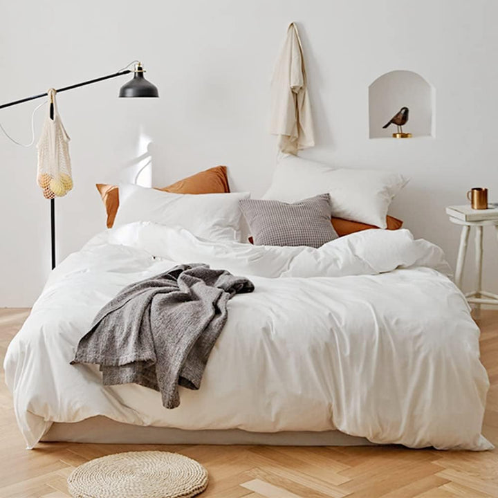 The "VibeCore Aesthetic Solid Comfort Duvet Cover Set in White" captures the perfect balance of simplicity and elegance. With its smooth, crisp texture and minimalist design, it brings a serene and calming vibe to your room. The neutral white tone makes it an easy addition to any aesthetic, offering versatility and comfort for a restful space.