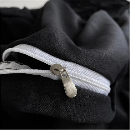 Close-up of the zipper on the VibeCore Aesthetic Tufted Floral Pattern Duvet Cover Set in black, showcasing the durable and seamless zipper design for easy removal and cleaning while maintaining the elegant tufted floral texture.