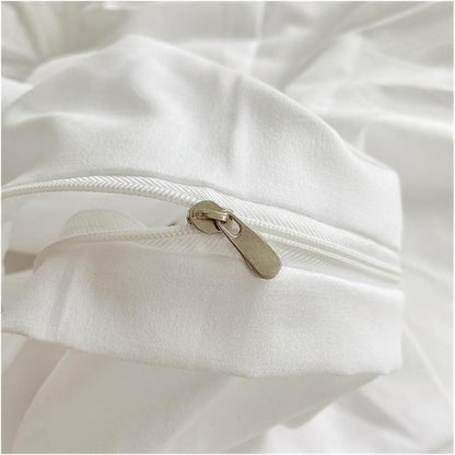 Close-up of the zipper on the VibeCore Aesthetic Tufted Floral Pattern Duvet Cover Set in white, showcasing the durable and seamless zipper design for easy removal and cleaning while maintaining the elegant tufted floral texture.
