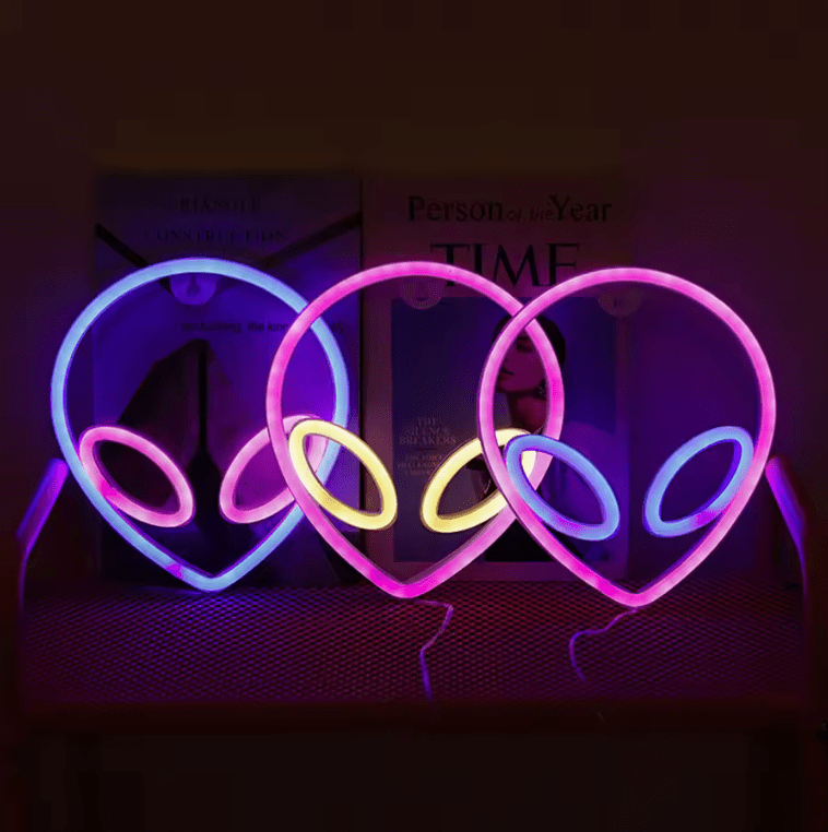 VibeCore Alien Neon Light in Pink & Purple, Pink & Yellow, and Purple & Pink brings a playful and colorful vibe to any space with its unique, glowing design.