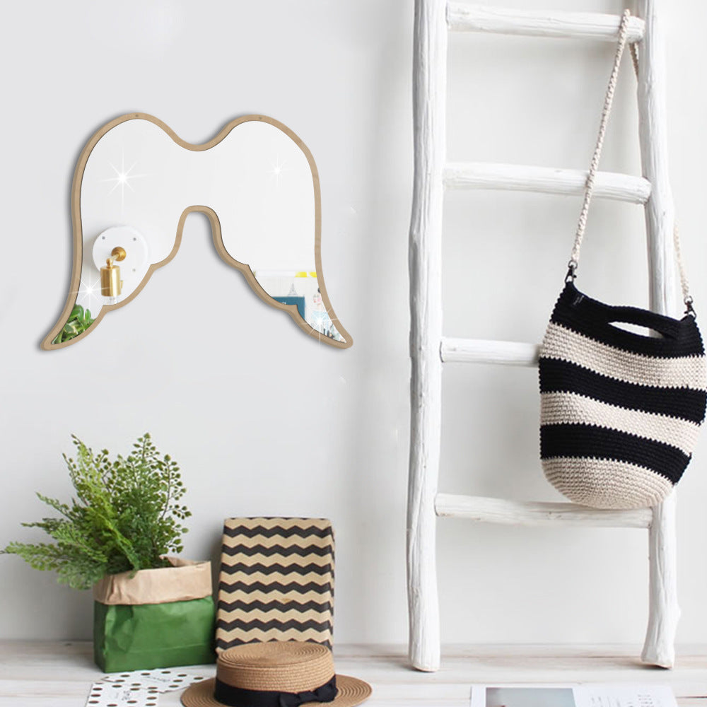 
Angel Wings Wall Mirror, featuring an ethereal angelic design with durable acrylic and wood backing, perfect for adding a functional and stunning touch to your room decor.