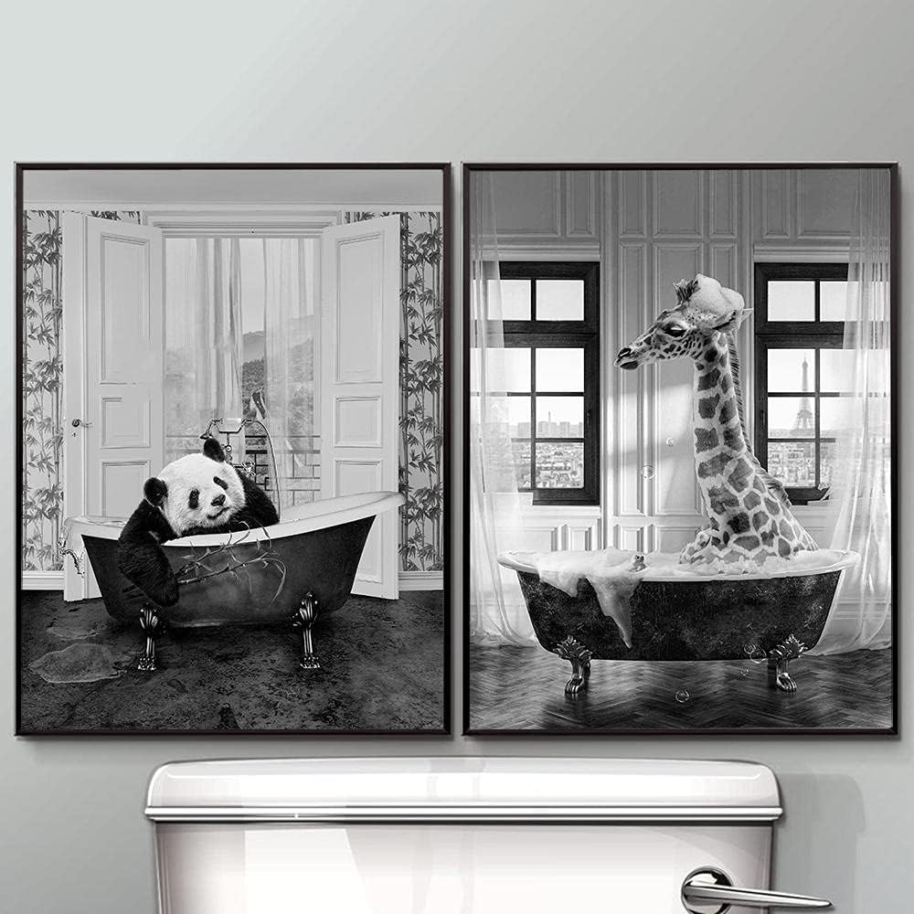 VibeCore Animals In The Tub Canvas Prints Framed Above Toilet