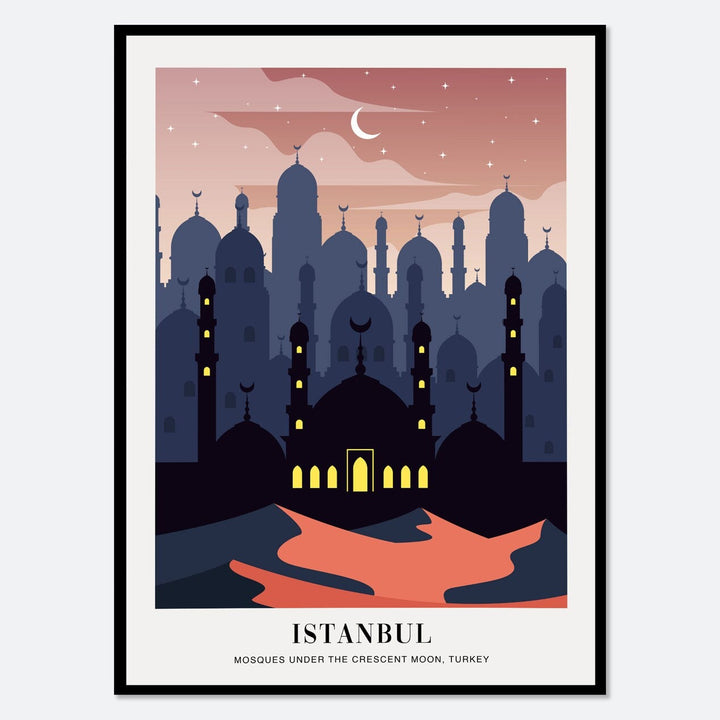 VibeCore Around The World Art Deco Canvas Prints Istanbul: Mosques Under The Crescent Moon, Turkey