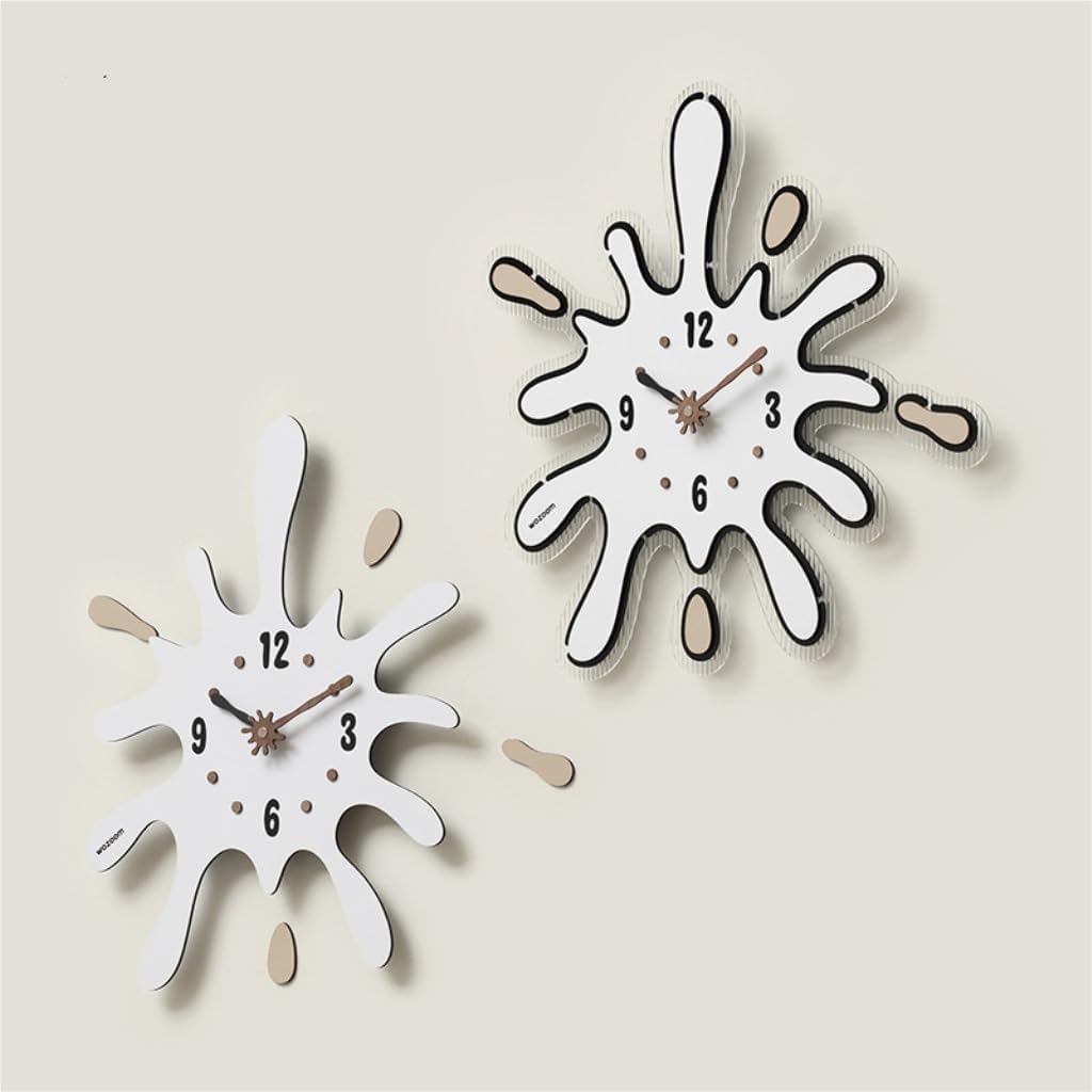 VibeCore Artistic Splat Wall Clock Options D and E, featuring minimalist, modern splat designs in beige, perfect for adding a touch of creativity to your space.