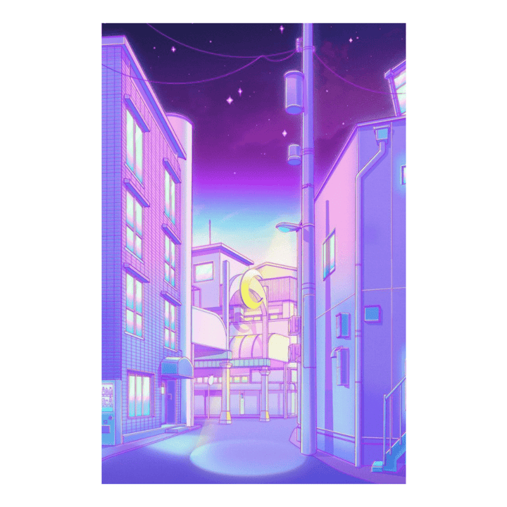 VibeCore Asian Vaporwave Canvas Prints Option E: Asian City Street and Street Lamp At Night