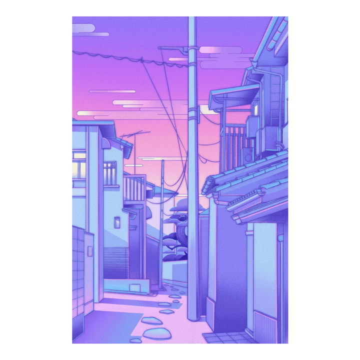 VibeCore Asian Vaporwave Canvas Prints Option H: Asian City Alley at Duskl