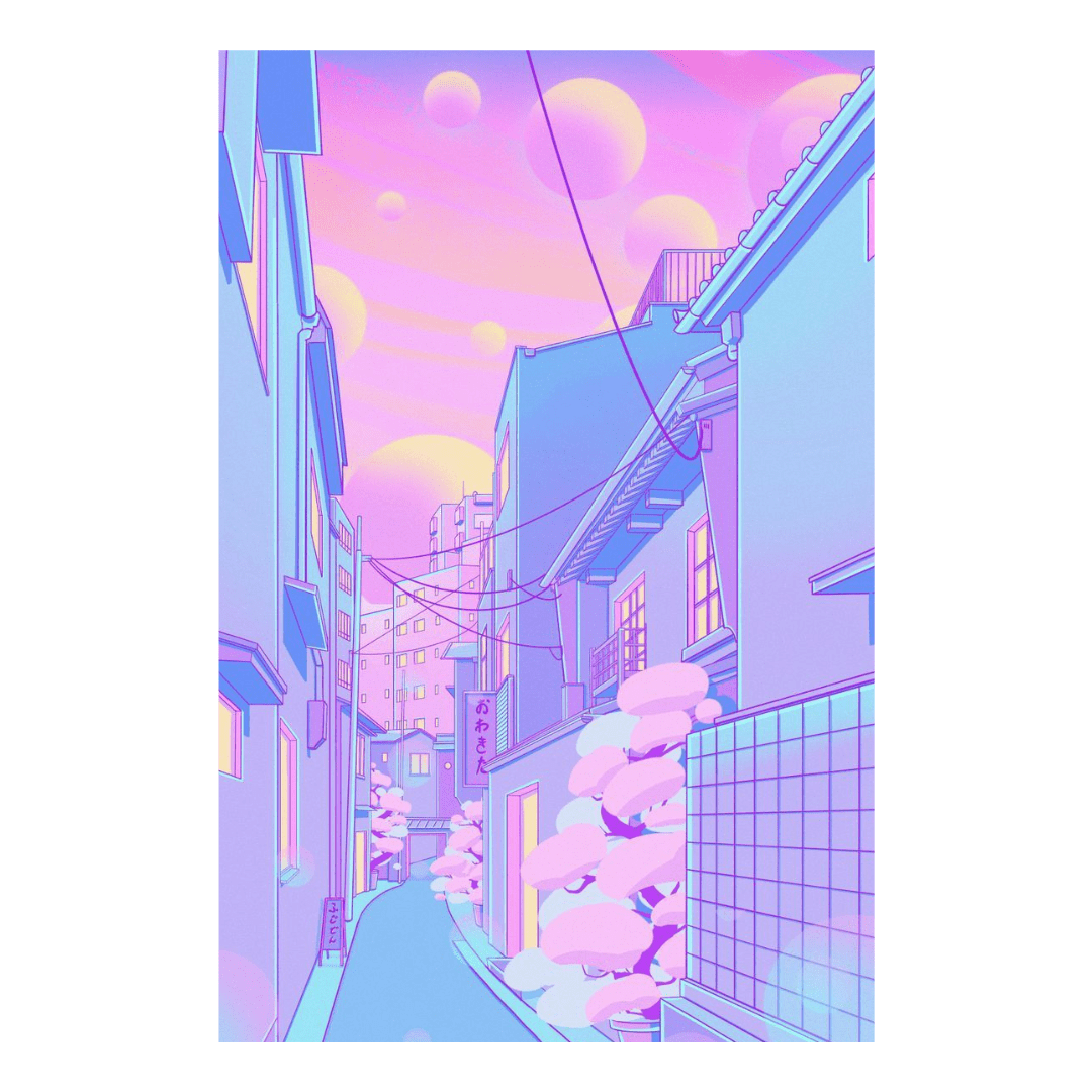 VibeCore Asian Vaporwave Canvas Prints Option S: City alleyway