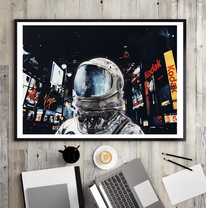 VibeCore Astronaut In Times Square Canvas Print Close Up