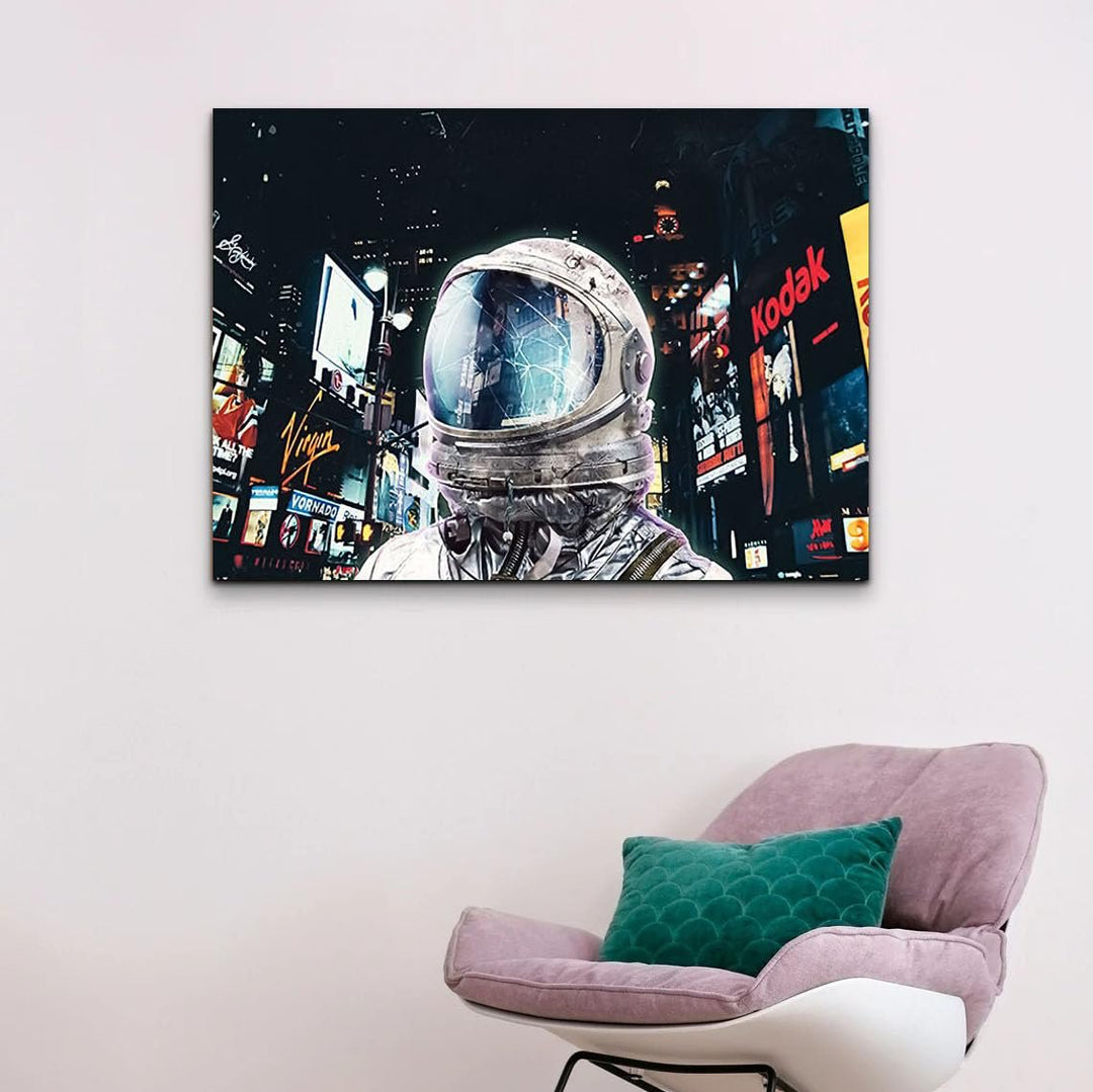 VibeCore Astronaut In Times Square Canvas Print Framed