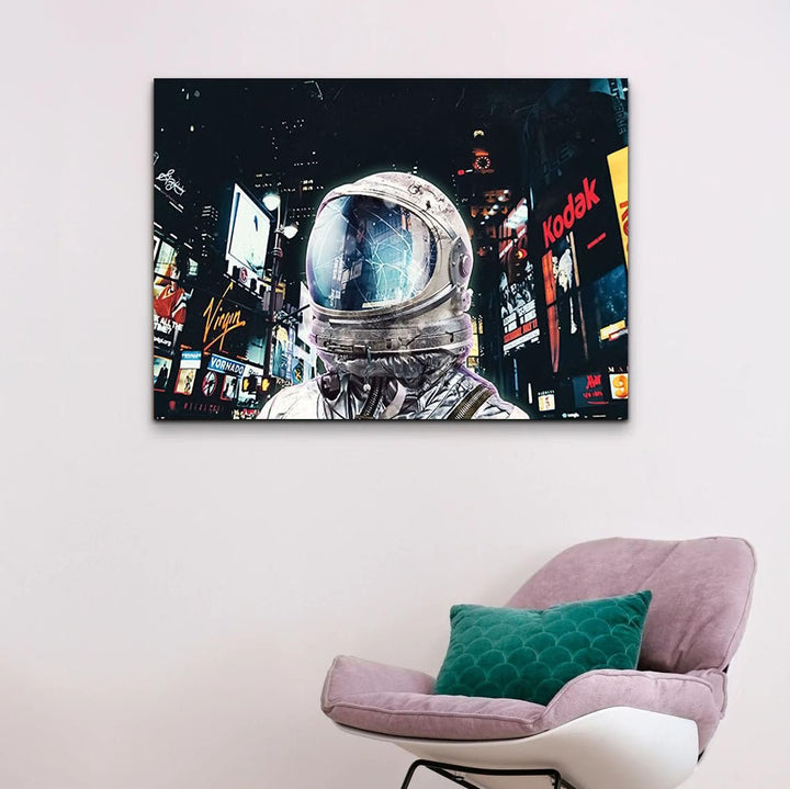 VibeCore Astronaut In Times Square Canvas Print Framed