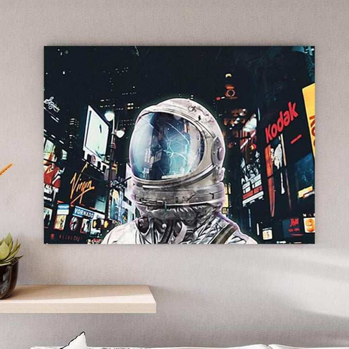 VibeCore Astronaut In Times Square Canvas Print Framed Close Up