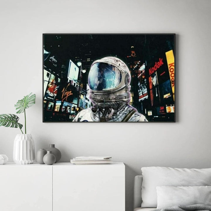 VibeCore Astronaut In Times Square Canvas Print Framed On Wall