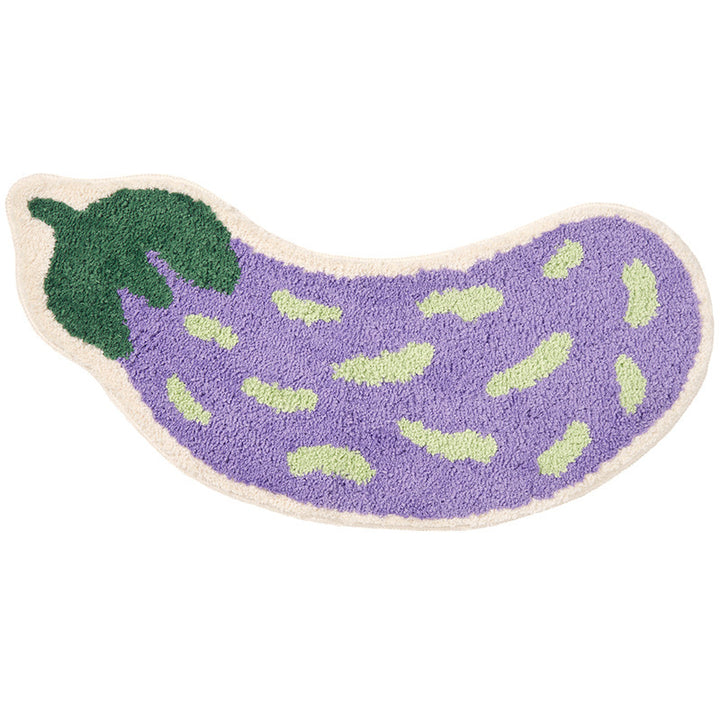 VibeCore Aubergine Accent Rug product view, featuring a bold purple eggplant design with a plush texture and non-slip backing for a fun and cozy room accent.