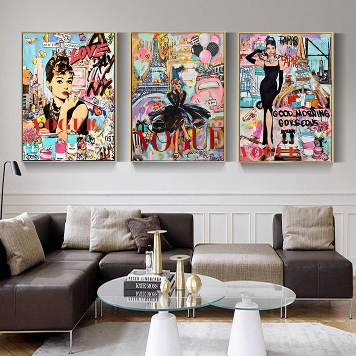 VibeCore Audrey Hepburn Graffiti Canvas Prints Framed