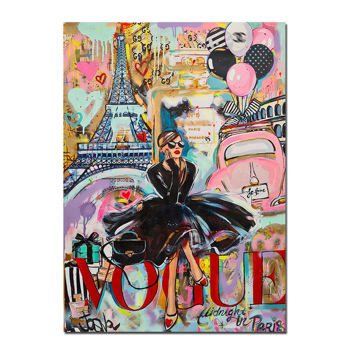 VibeCore Audrey Hepburn Graffiti Canvas Prints Option A: Woman in black dress in Paris 