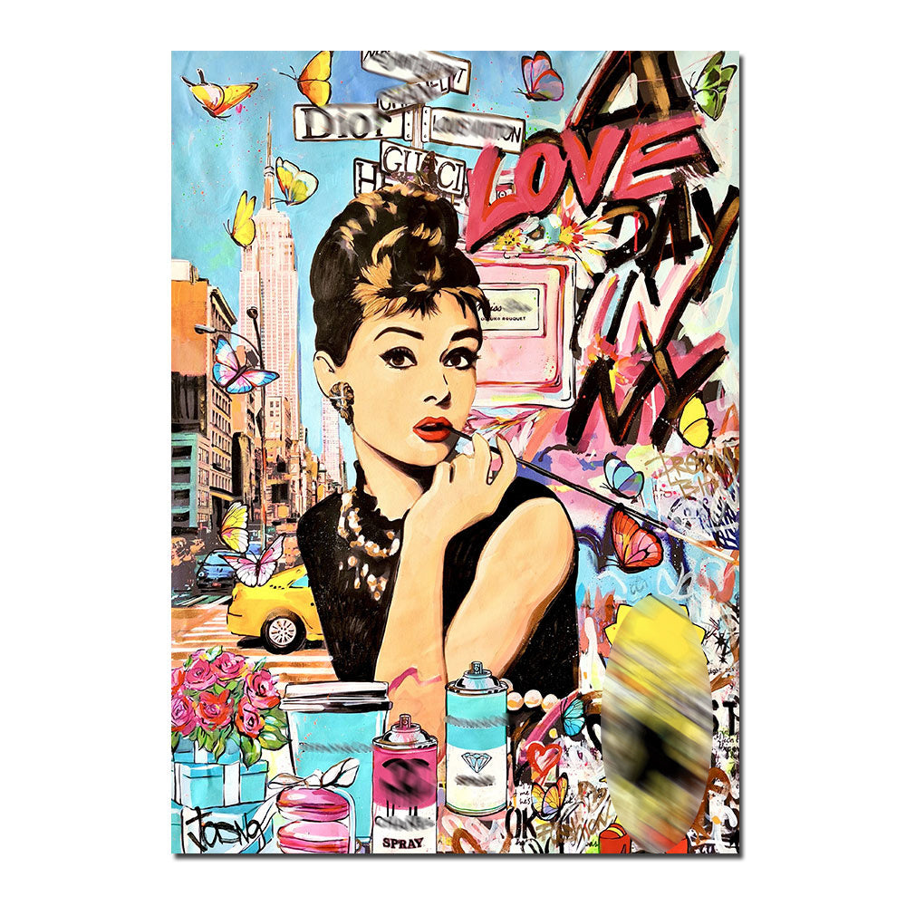 VibeCore Audrey Hepburn Graffiti Canvas Prints Option C: Audrey Hepburn in New York
