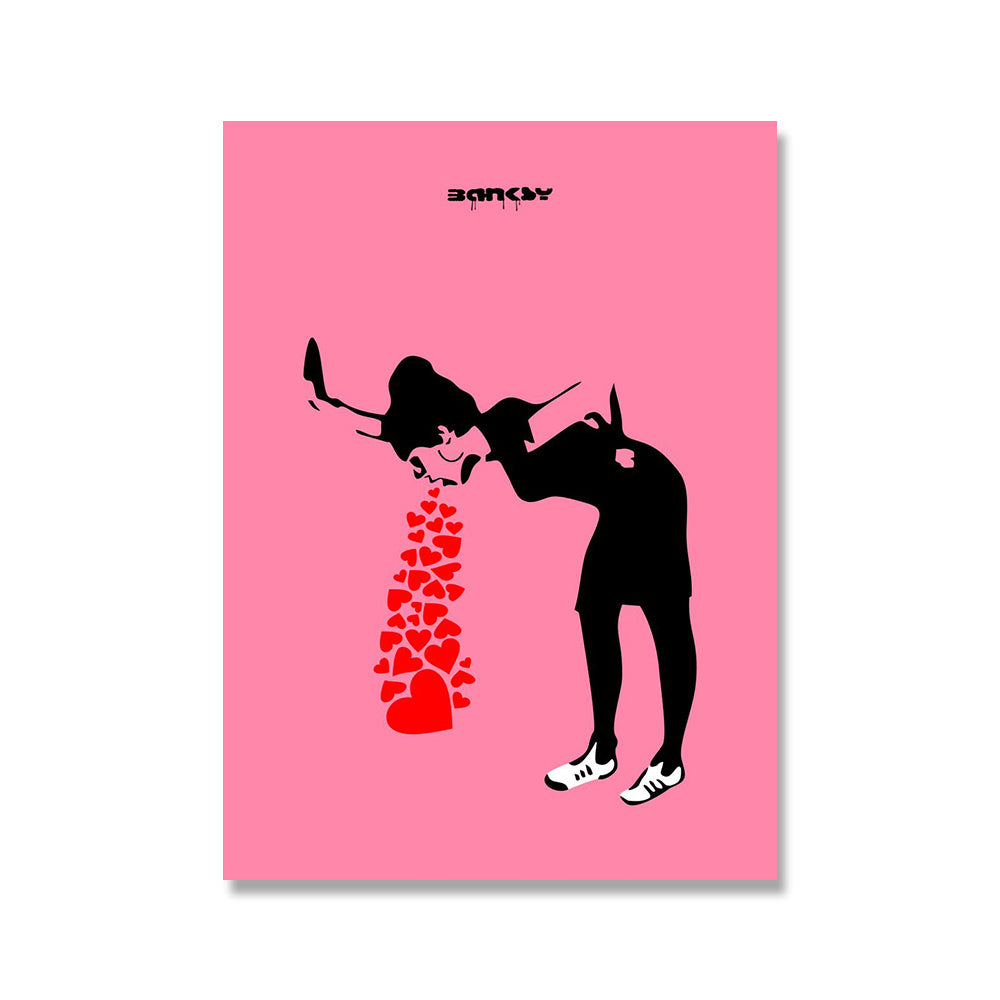 VibeCore Banksy Canvas Prints Option G - Pink woman vomiting hearts