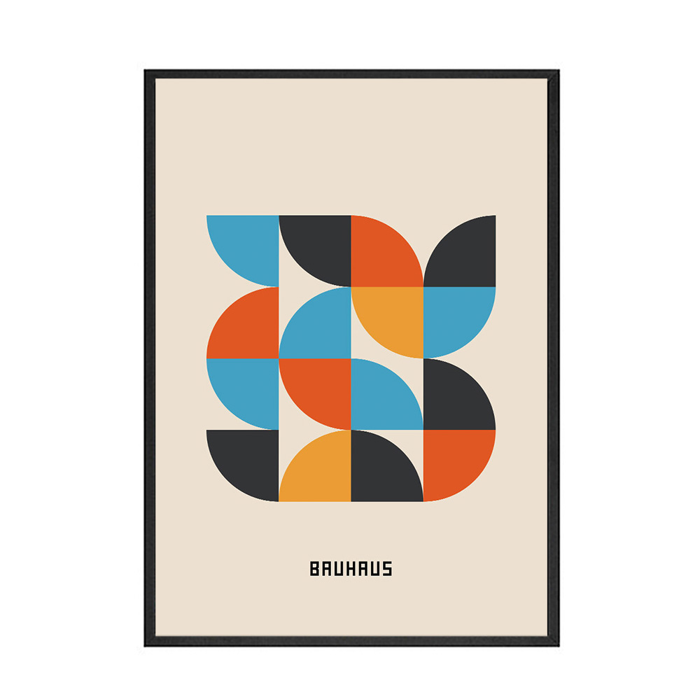 VibeCore Bauhaus Geometric Canvas Prints Option D Abstract Shape With Blue Orange and Black Colors That Say Bauhaus