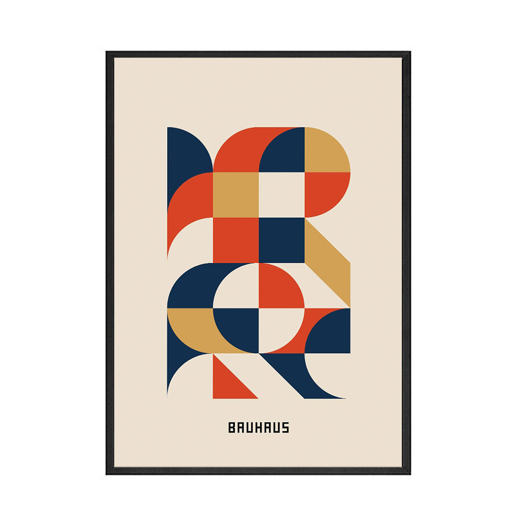 VibeCore Bauhaus Geometric Canvas Prints Option G Geometric Shape With Navy Blue Orange and Yellow Colors