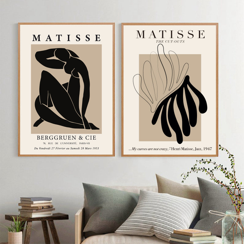 VibeCore Beige Matisse Canvas Prints Framed On Wall Of Living Room
