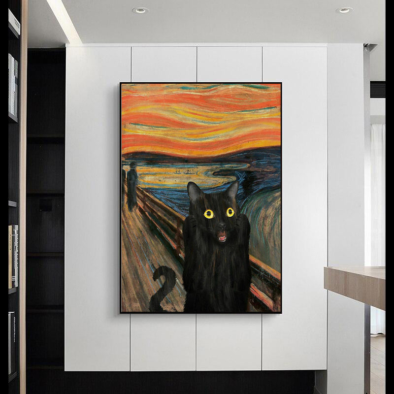 VibeCore Black Cat Portrait Canvas Print On Wall