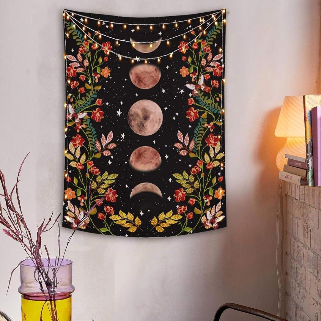 VibeCore Black Flower Moon Tapestry On Wall In Bedroom