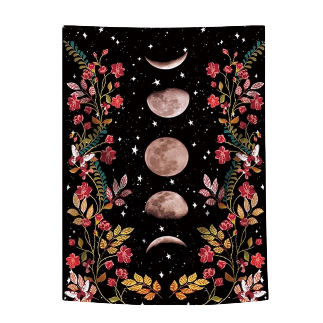 VibeCore Black Flower Moon Tapestry Product View