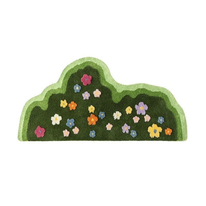 Full view of VibeCore Blooming Garden Accent Rug, featuring a vibrant floral design with green tones, bringing a fresh and natural touch to your living space decor.