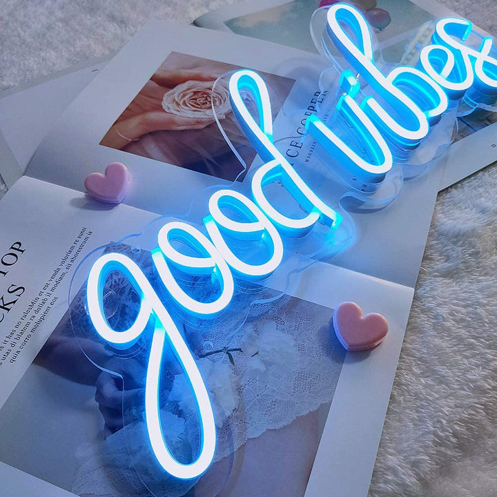 VibeCore Blue Good Vibes Cursive Neon Light Laying Down