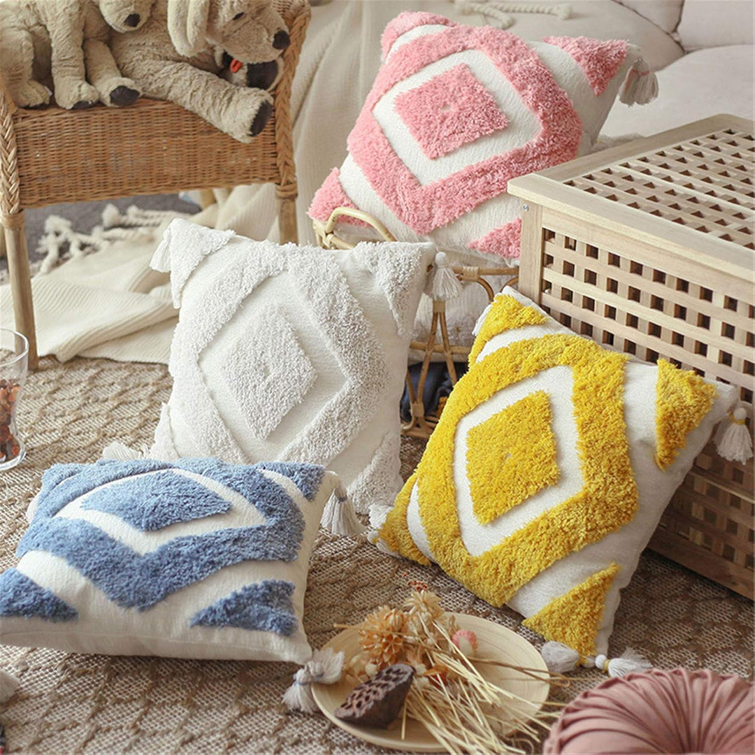 VibeCore Bohemian Fringe Throw Pillow Cover - 4 Color Options, Soft Chenille Fabric, Textured Tufted Design, Boho Chic Decor for Living Room, Sofa, Bed, Chair, Unique Handmade Details, Easy to Care For
