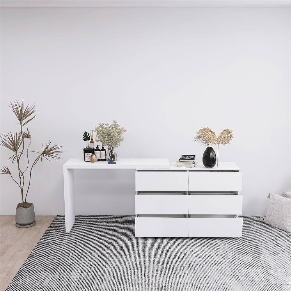 VibeCore CELESTIA Rotating Desktop Vanity Front View Drawers Open