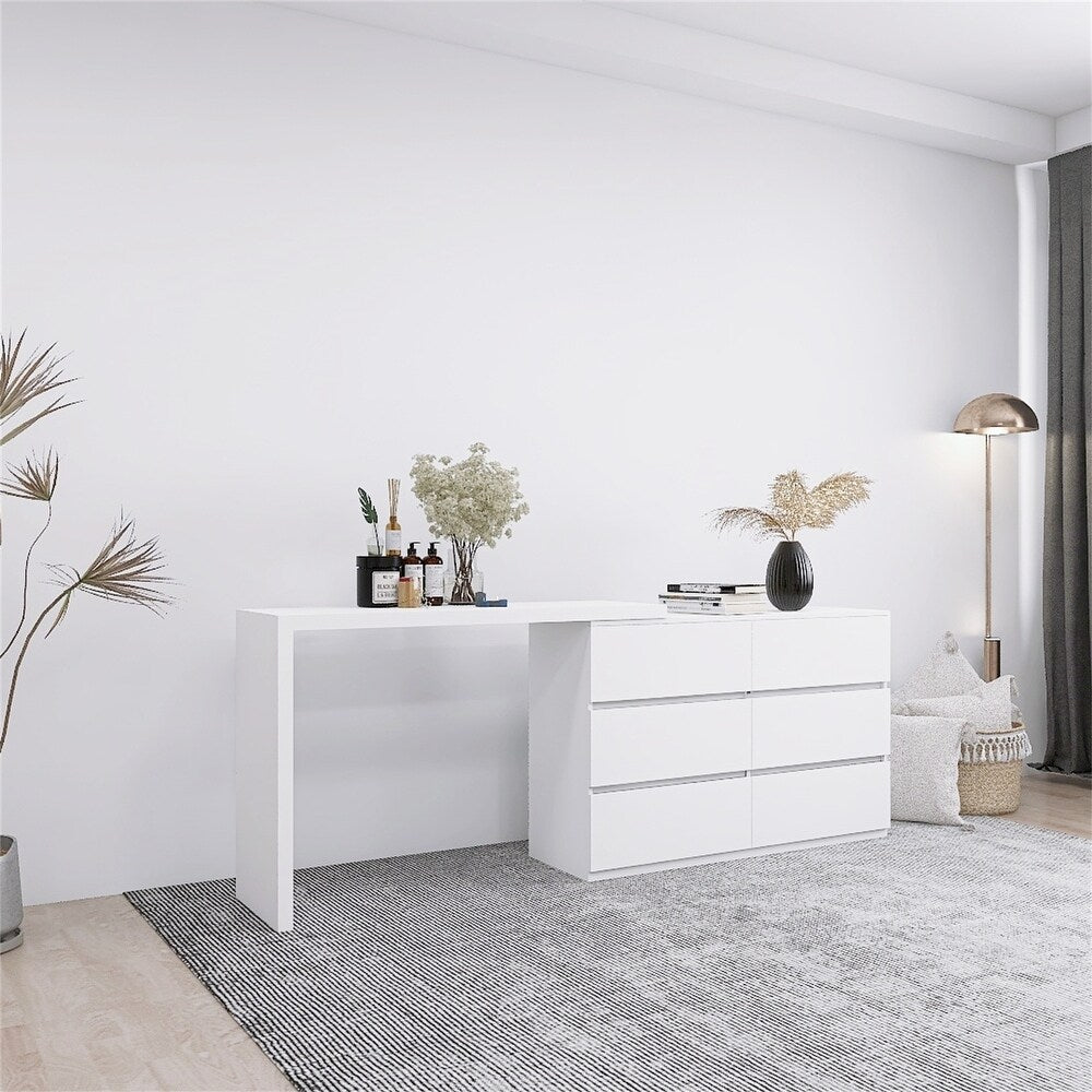 VibeCore CELESTIA Rotating Desktop Vanity Side View Drawers Closed