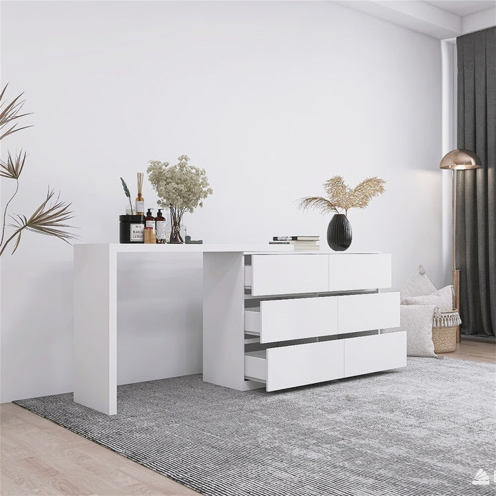 VibeCore CELESTIA Rotating Desktop Vanity Side View Drawers Open