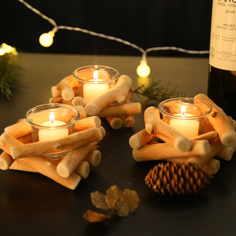 VibeCore Campfire Candle Holder, rustic wood design, modern elegance, non-slip base for stability, durable construction, perfect for cozy ambiance and thoughtful gifting.