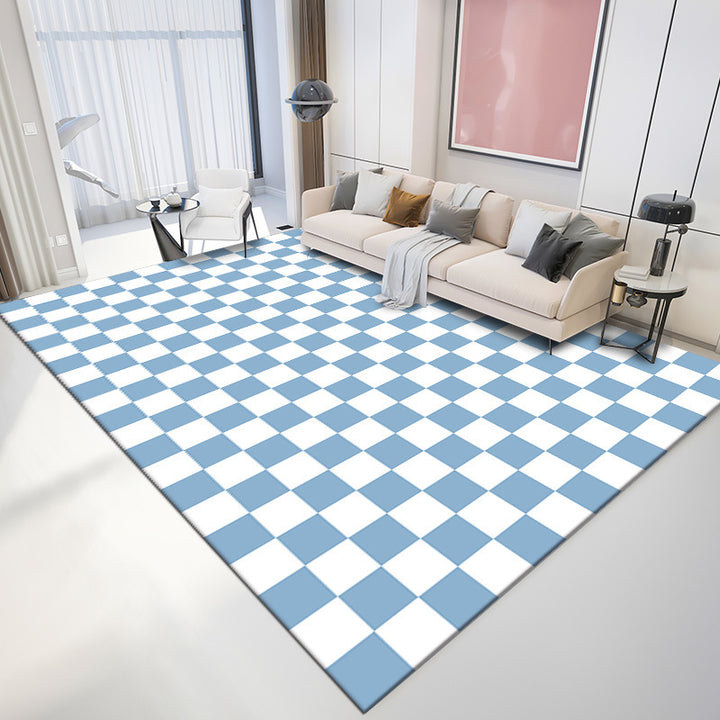 VibeCore Checkerboard Area Rug in Sky Blue, featuring a bold and vibrant checkerboard pattern that adds a modern touch to any space.