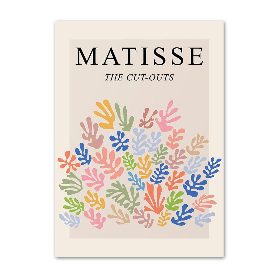 "VibeCore Colorful Matisse Canvas Poster" showcasing Matisse's iconic "The Cut Outs" in vibrant, bold colors. This abstract artwork brings a dynamic and modern flair to your space, perfect for adding personality and a touch of elegance to bedrooms, dorms, or living rooms.