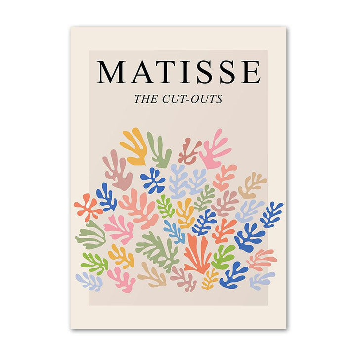"VibeCore Colorful Matisse Canvas Poster" showcasing Matisse's iconic "The Cut Outs" in vibrant, bold colors. This abstract artwork brings a dynamic and modern flair to your space, perfect for adding personality and a touch of elegance to bedrooms, dorms, or living rooms.
