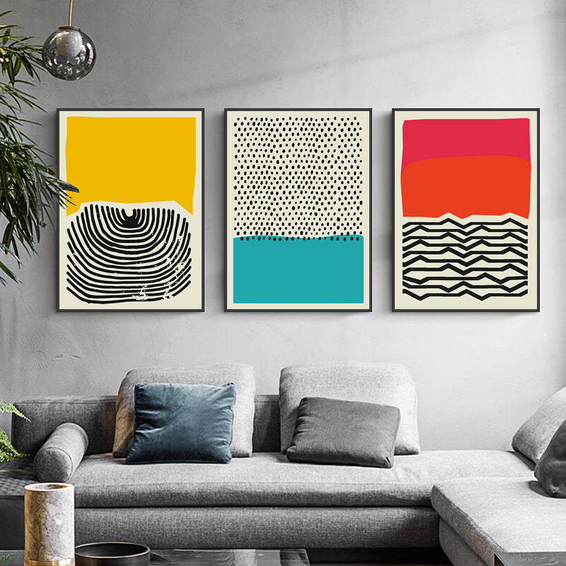 VibeCore Contemporary Waves Canvas Prints All 3 Framed On Wall In Living Room