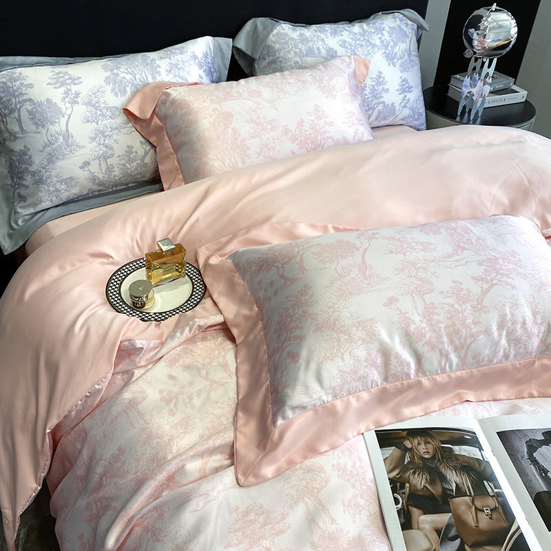 VibeCore Cooling Lyocell French Toile Duvet Cover Set Baby Pink