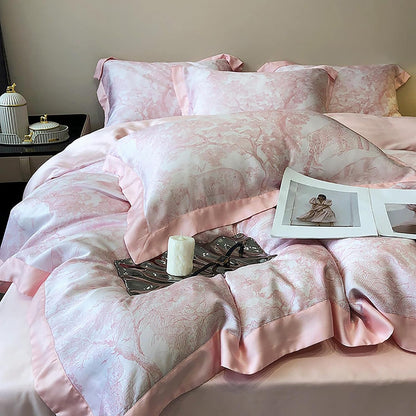 VibeCore Cooling Lyocell French Toile Duvet Cover Set Baby Pink Close Up