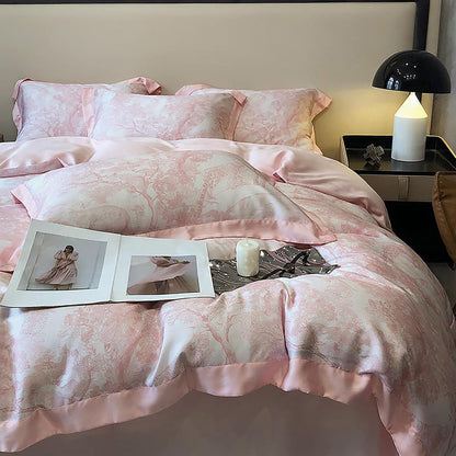 VibeCore Cooling Lyocell French Toile Duvet Cover Set Baby Pink Front View Close Up