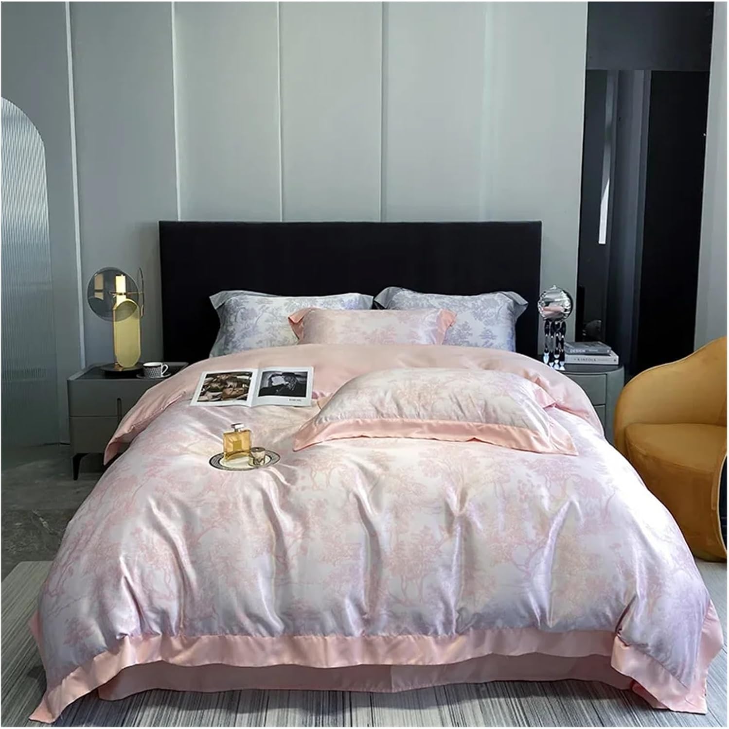 VibeCore Cooling Lyocell French Toile Duvet Cover Set Baby Pink Full View