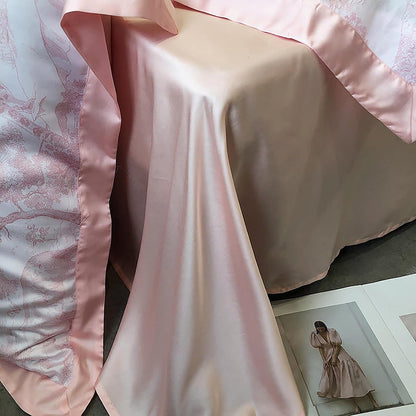 VibeCore Cooling Lyocell French Toile Duvet Cover Set Baby Pink Sheet Close Up