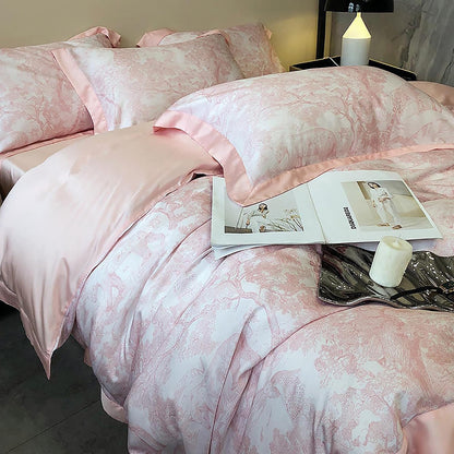VibeCore Cooling Lyocell French Toile Duvet Cover Set Baby Pink Side Aerial View