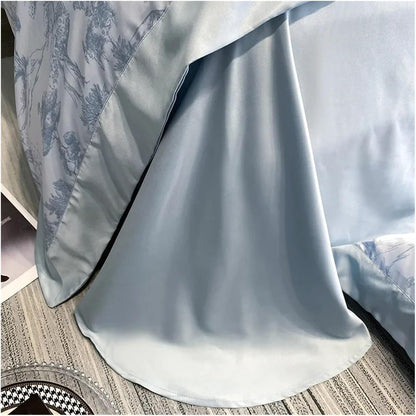 VibeCore Cooling Lyocell French Toile Duvet Cover Set Blue Gray Sheet Close Up