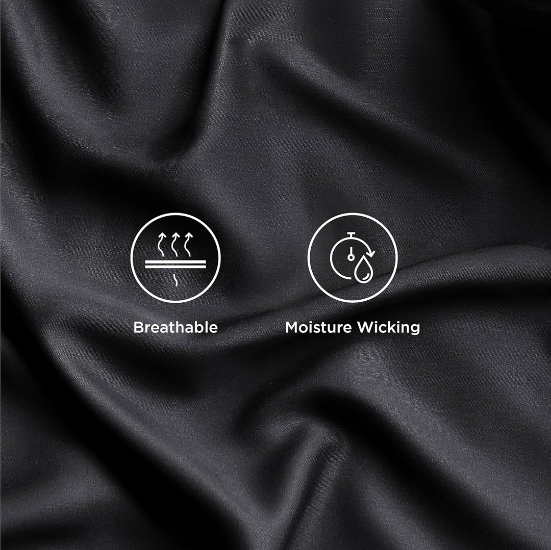 VibeCore Cooling Organic Bamboo Fiber Bed Sheet Set Black Material Close Up